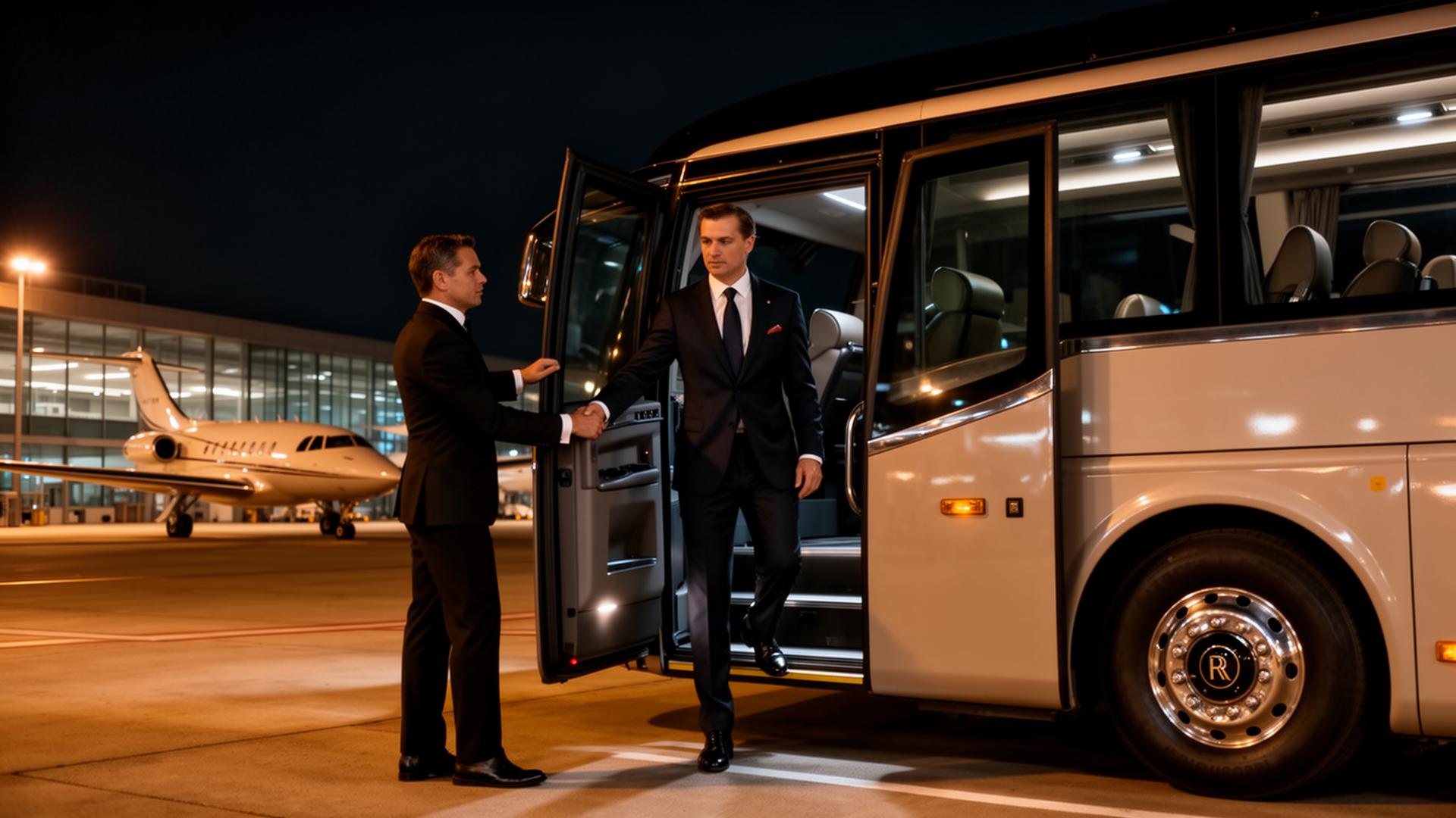 Executive boarding coach at private terminal